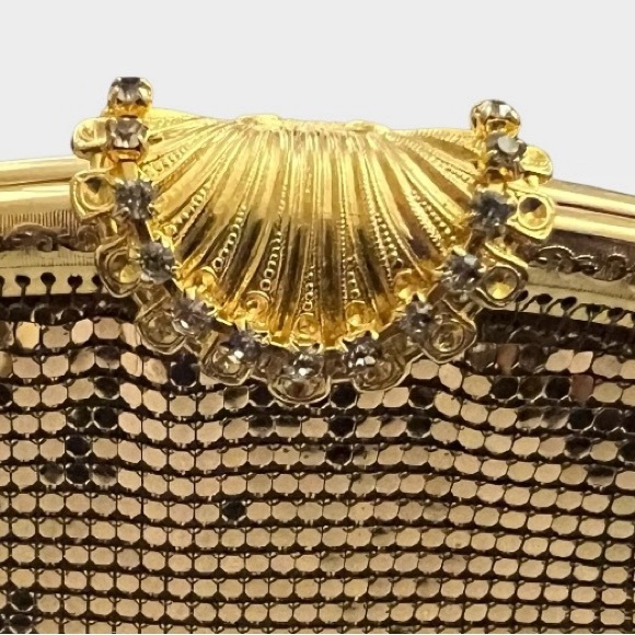 Vintage Whiting & Davis Gold Metal Mesh Evening Bag Clutch w/Rhinestone Clasp - Picture 3 of 10